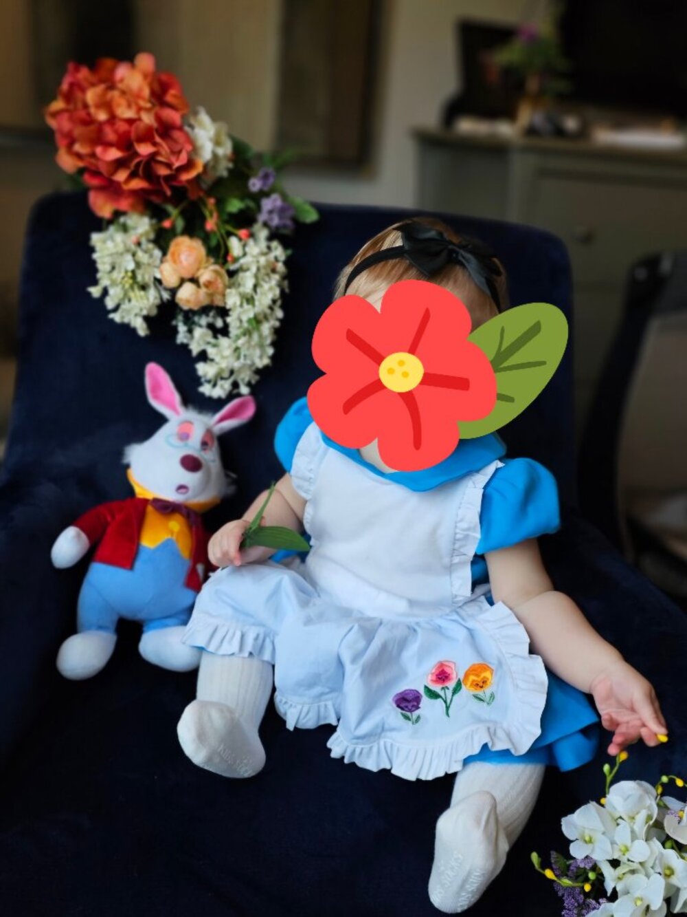 Disney Parks Alice in Wonderland Costume Romper Dress Headband Set 18-24M